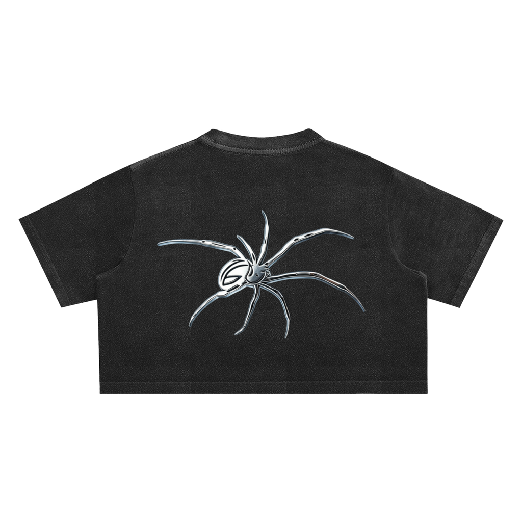"Noisy Box Logo with 16Spider" — Snow Washed Crop Top
