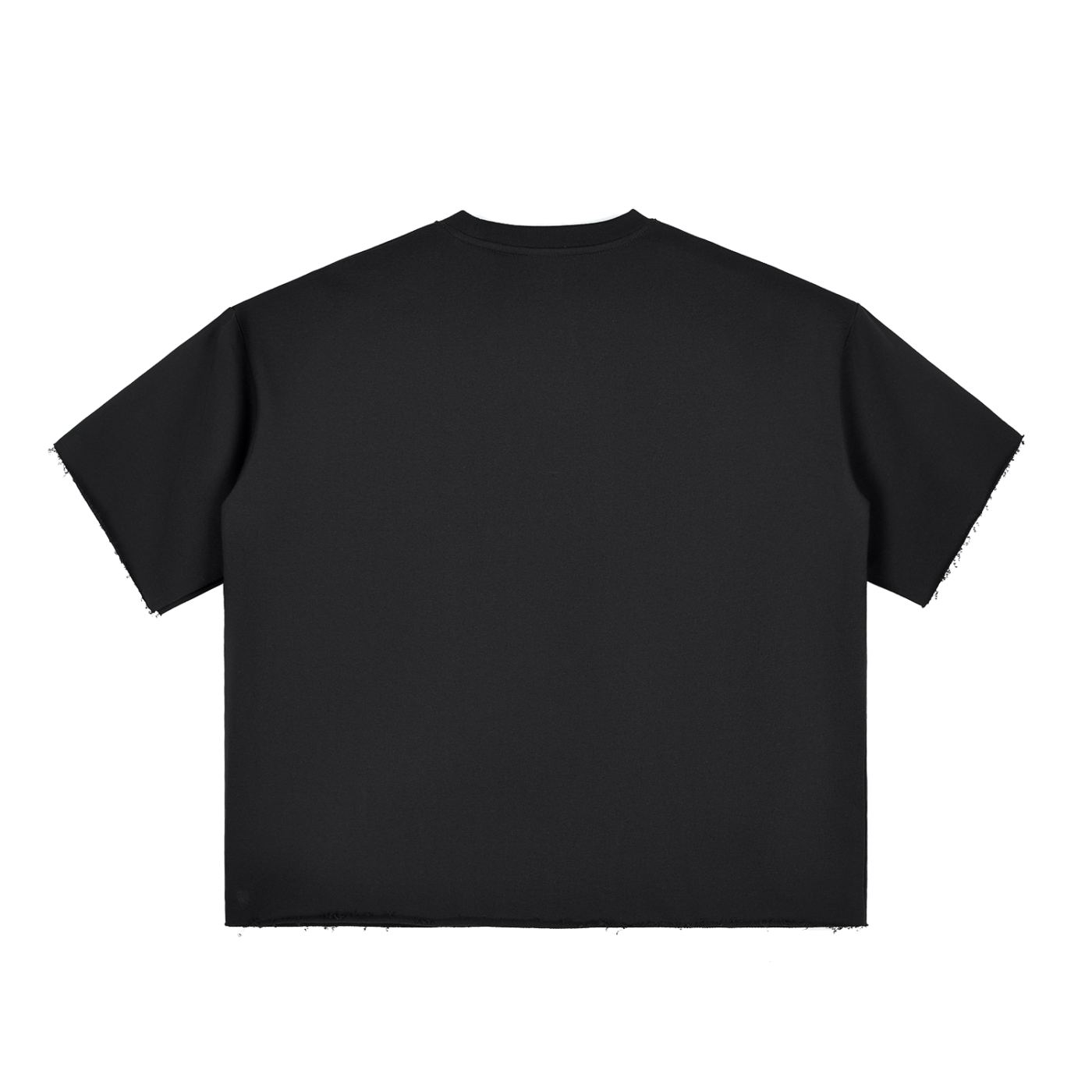"Small Noisy Logo" — Boxy Half-Sleeve Raw-Edge T-Shirt