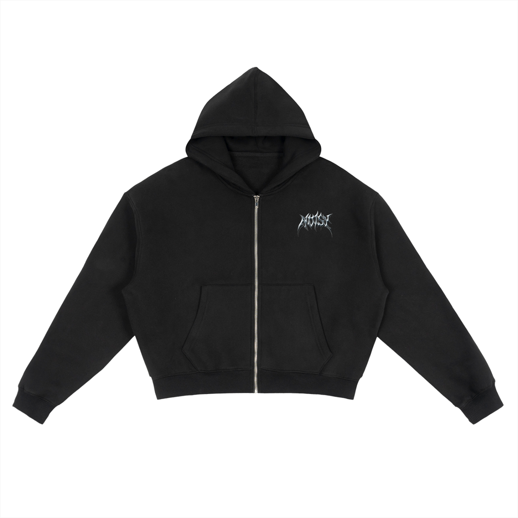 "Small Noisy Logo with 16Spider" — Fleece Zip-Up Boxy Hoodie