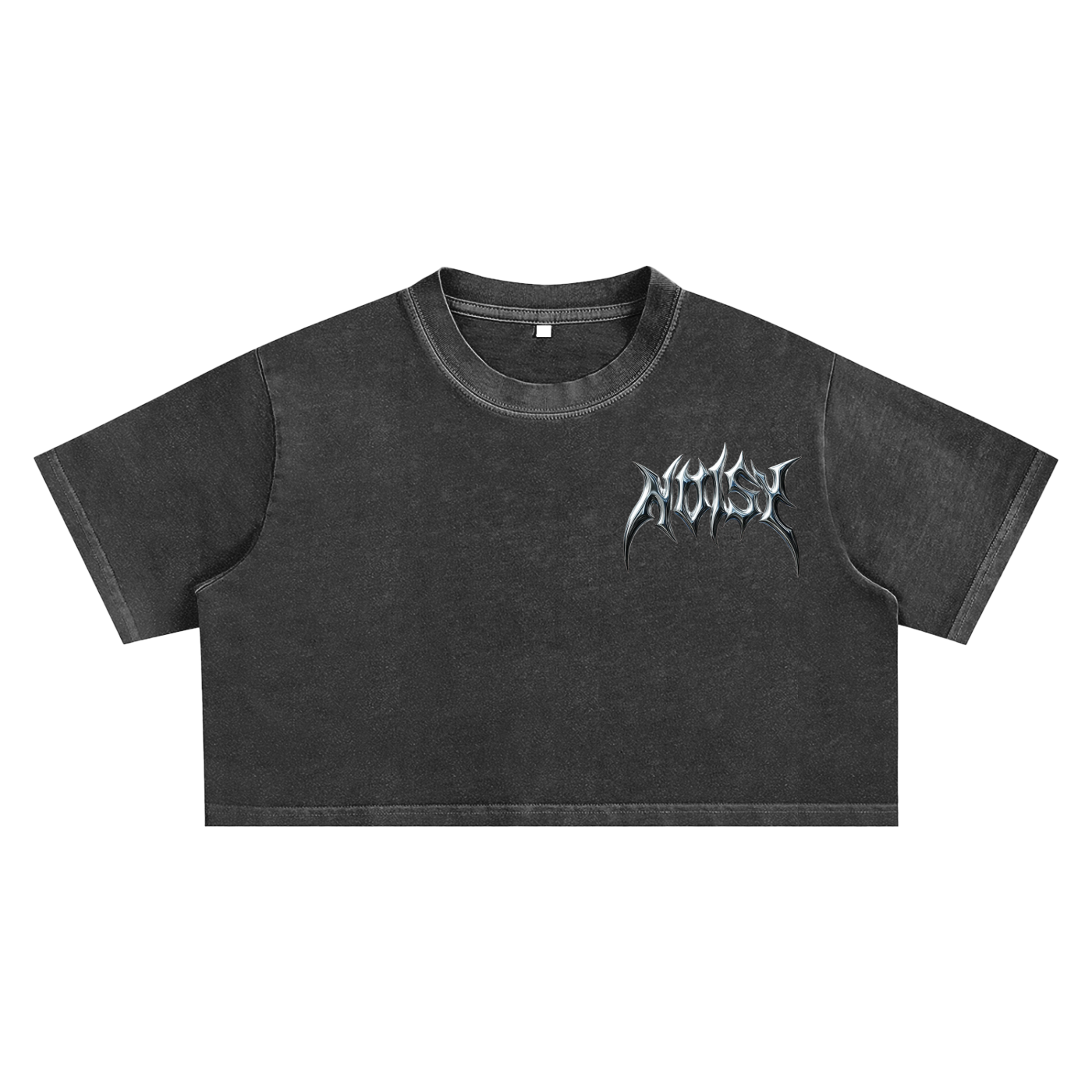 "Noisy Box Logo with 16Spider" — Snow Washed Crop Top