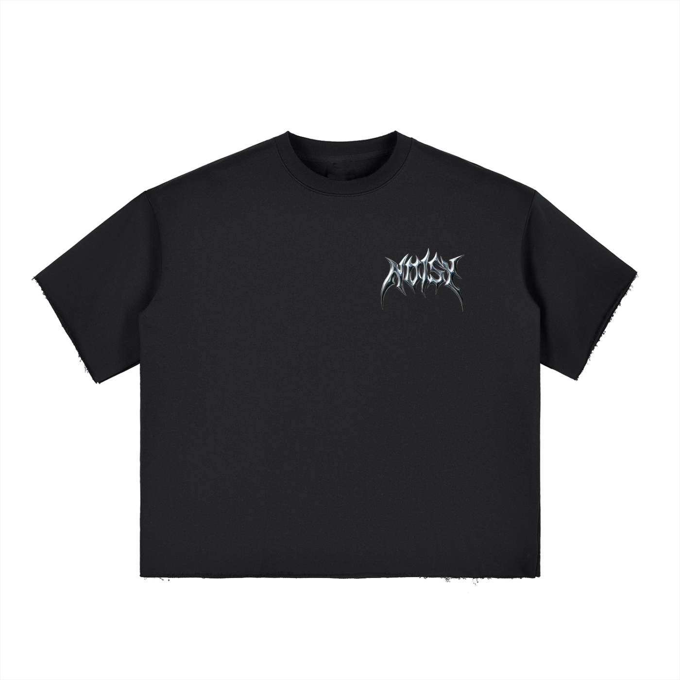 "Small Noisy Logo" — Boxy Half-Sleeve Raw-Edge T-Shirt